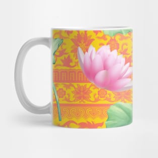 Hong Kong Lotus Pink and Green with Floral Pastel Orange and Pink Pattern Mug